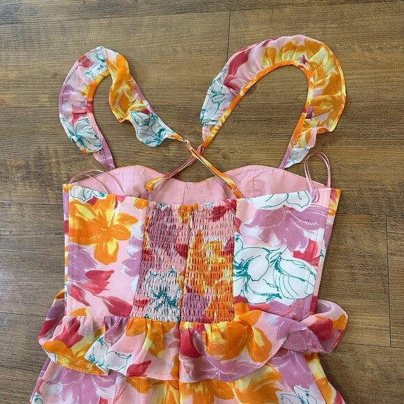 WAYF Womens With Love Tiered Maxi Dress Size XS Pink Tropical Ruffle Sleeveless - Picture 8 of 11